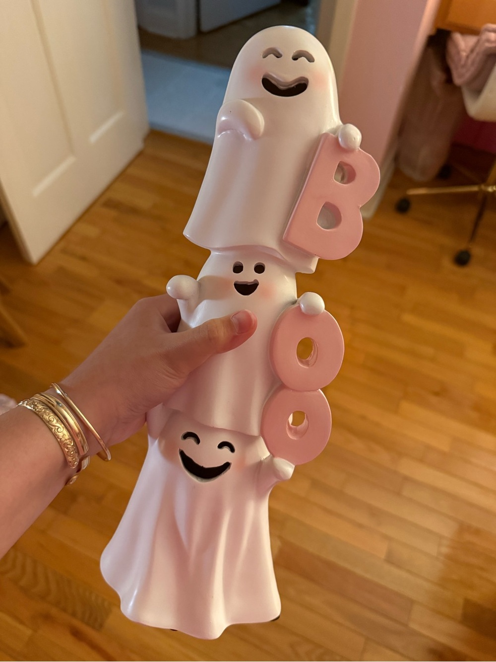 Pink Ghost BOO Stack Halloween Decor